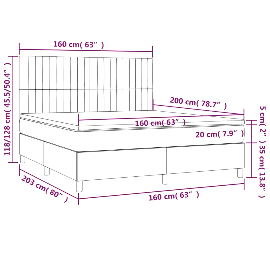 Sommier à lattes de lit matelas et LED Gris foncé 160x200 cm - 8