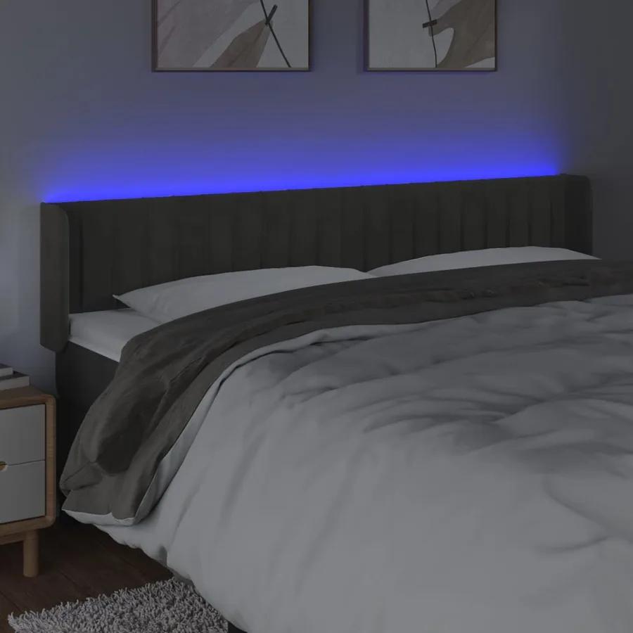 Tête de lit à LED Gris foncé 163x16x78/88 cm Velours - 4
