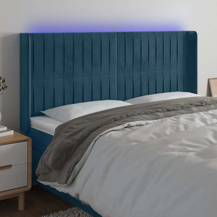 Tête de lit à LED Bleu foncé 163x16x118/128 cm Velours