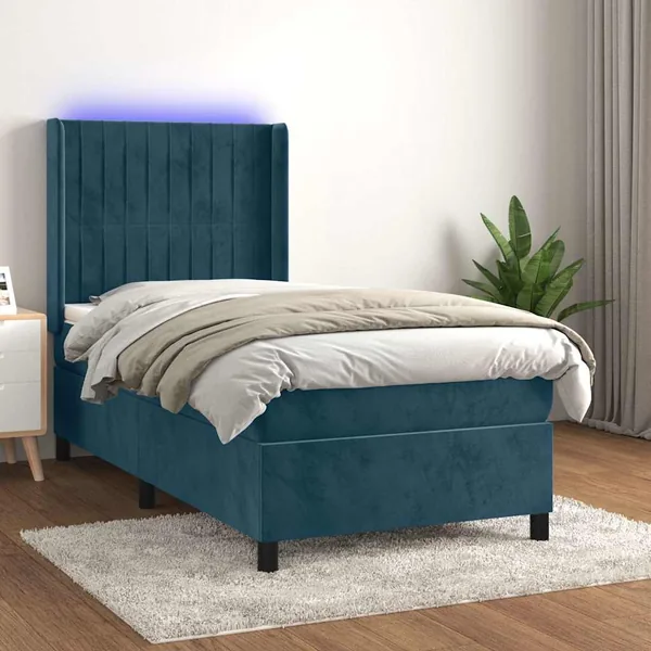Sommier à lattes de lit matelas LED Bleu foncé 80x200cm Velours