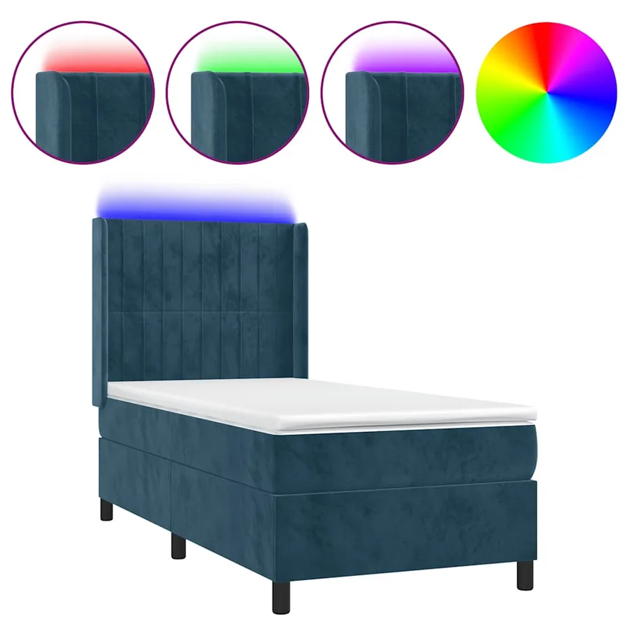 Sommier à lattes de lit matelas LED Bleu foncé 80x200cm Velours - 2