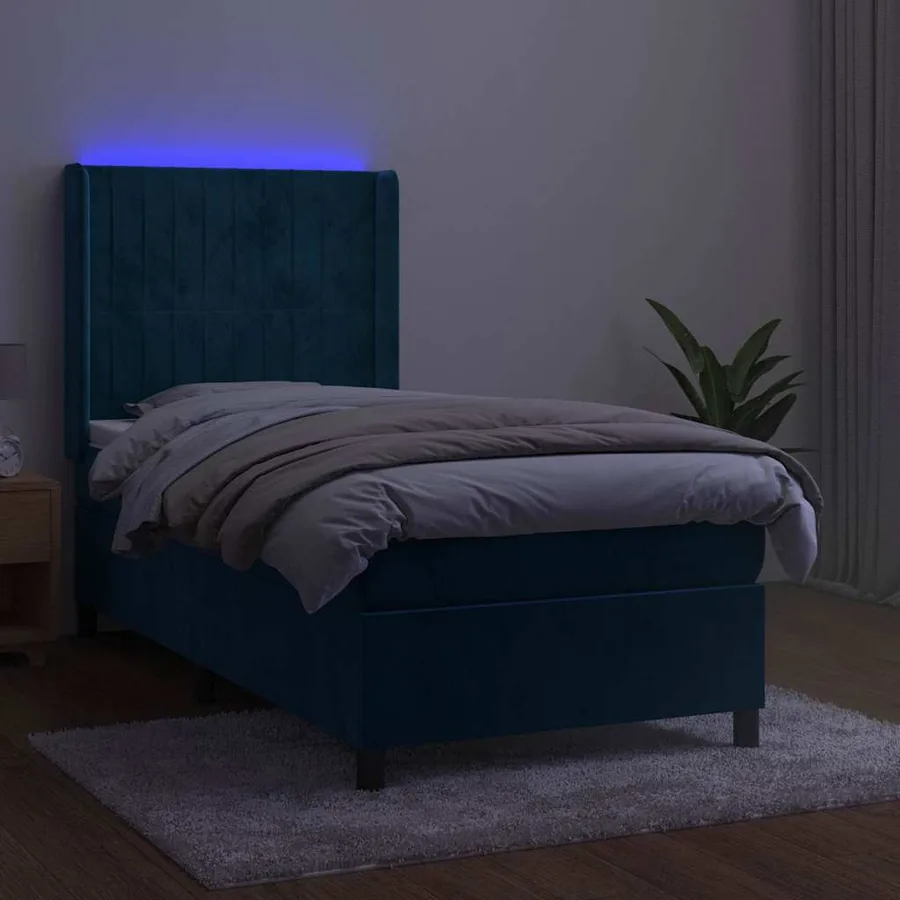 Sommier à lattes de lit matelas LED Bleu foncé 80x200cm Velours - 4