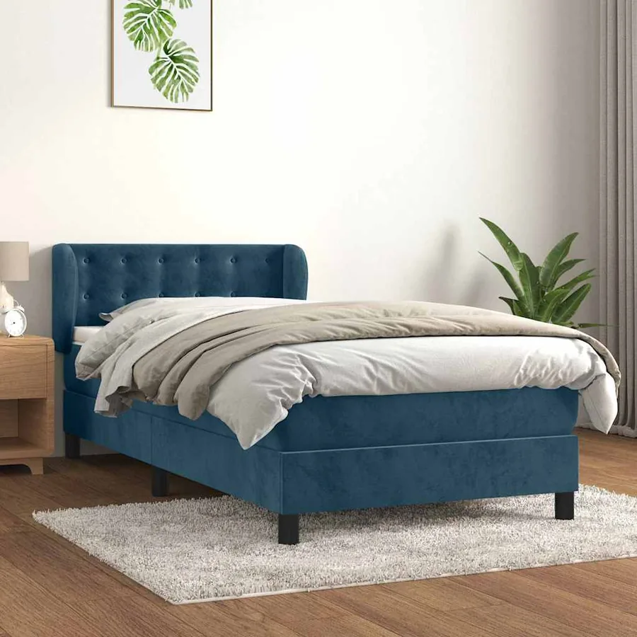 Sommier à lattes de lit avec matelas Bleu foncé 90x190 cm