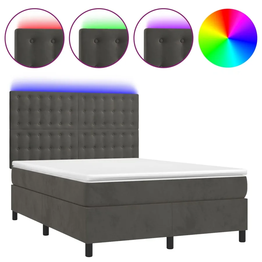 Sommier à lattes de lit matelas et LED Gris foncé 140x190 cm - 2
