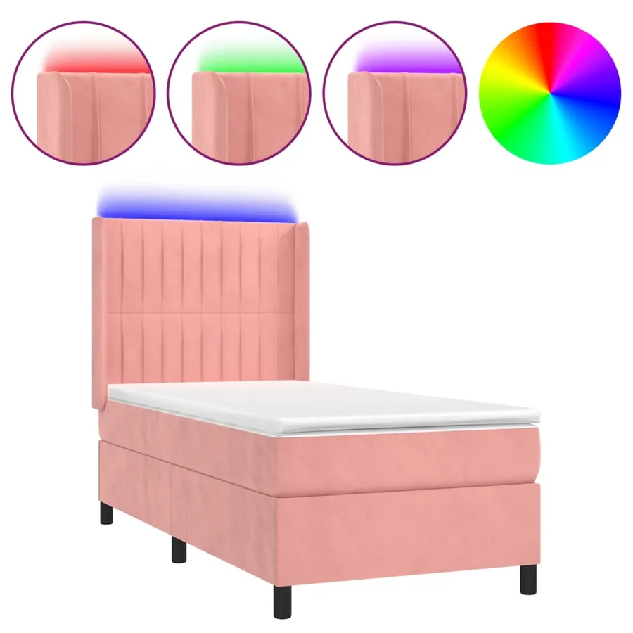 Sommier à lattes de lit matelas et LED Rose 90x200 cm Velours - 2