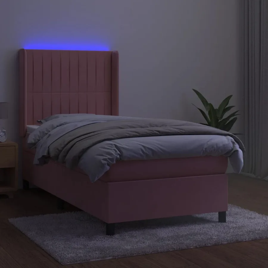 Sommier à lattes de lit matelas et LED Rose 90x200 cm Velours - 3