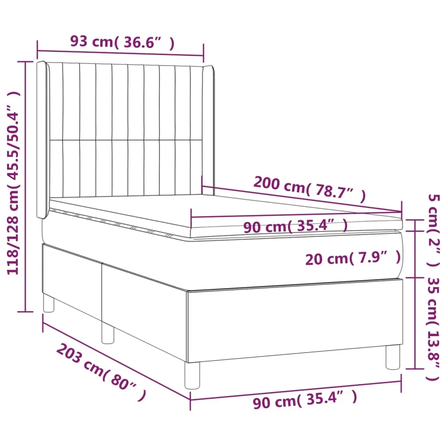 Sommier à lattes de lit matelas et LED Rose 90x200 cm Velours - 8