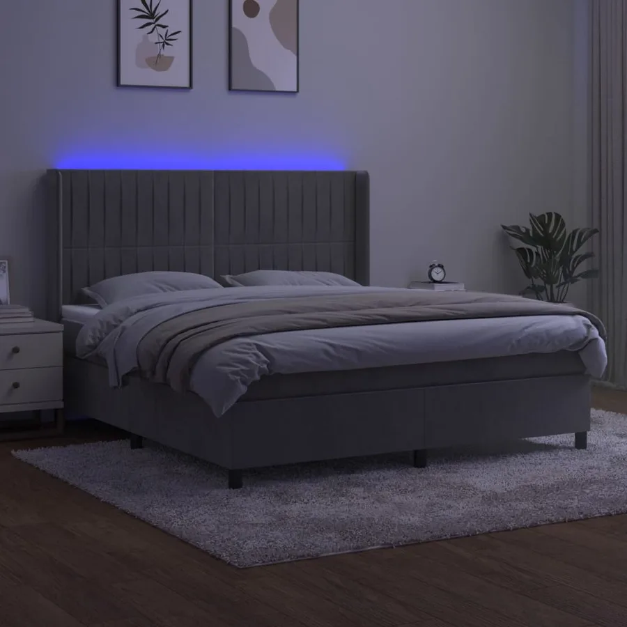 Sommier à lattes de lit matelas et LED Gris clair 160x200 cm - 3