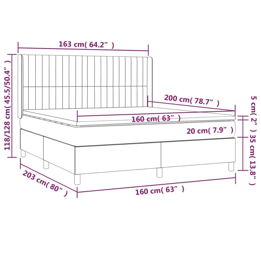 Sommier à lattes de lit matelas et LED Gris clair 160x200 cm - 8