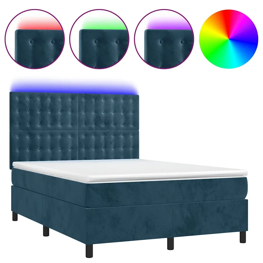 Sommier à lattes de lit matelas et LED Bleu foncé 140x200 cm - 2