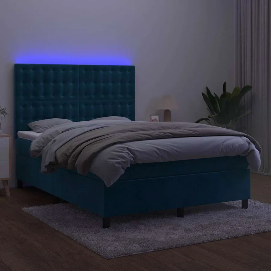 Sommier à lattes de lit matelas et LED Bleu foncé 140x200 cm - 4