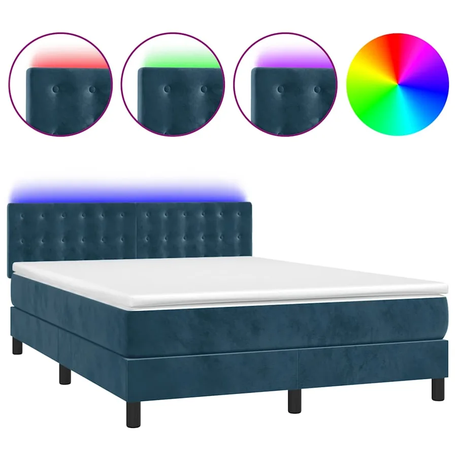 Sommier à lattes de lit avec matelas LED Bleu foncé 140x190 cm - 2