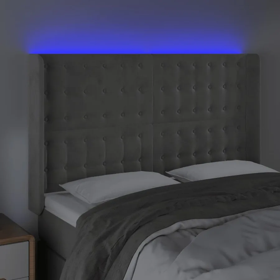 Tête de lit à LED Gris clair 147x16x118/128 cm Velours - 4