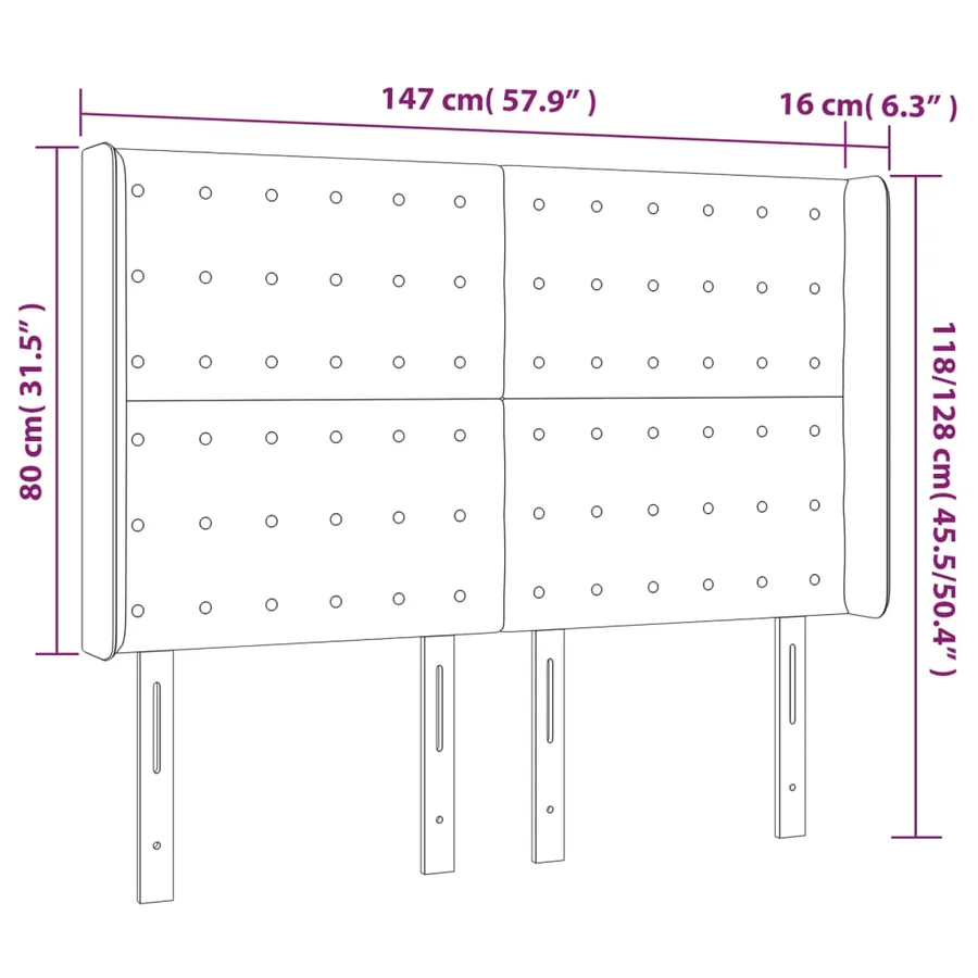 Tête de lit à LED Gris clair 147x16x118/128 cm Velours - 6