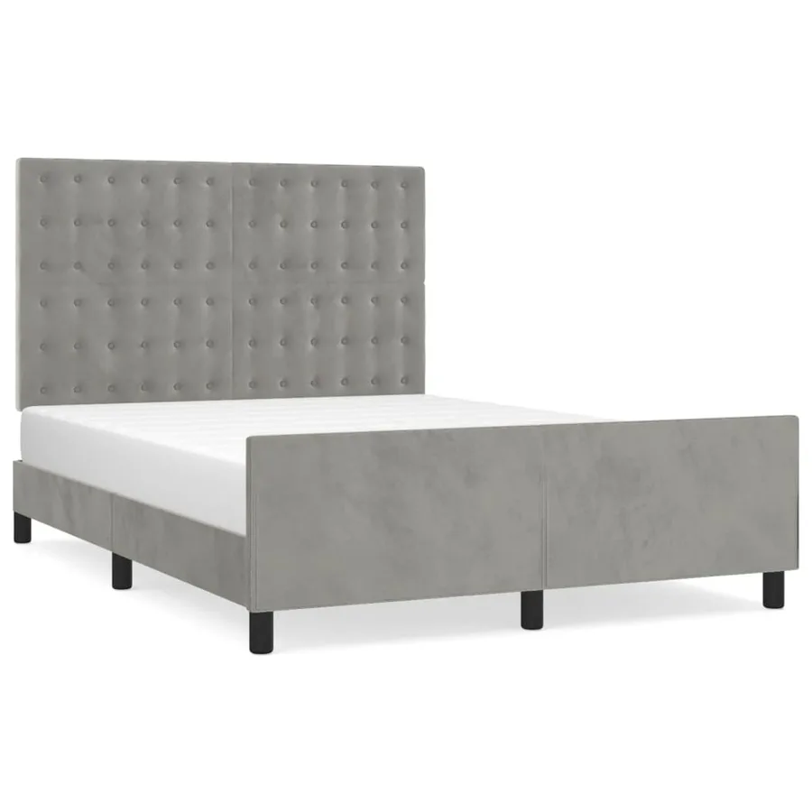 Cadre de lit sans matelas gris clair 140x190 cm velours - 2