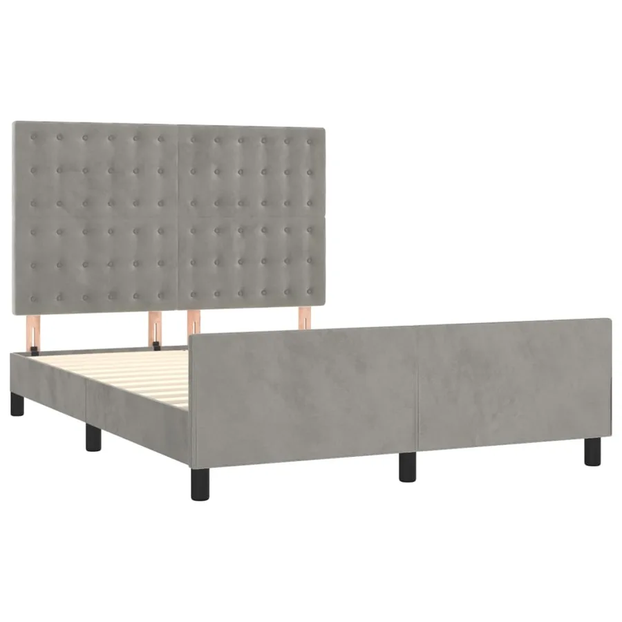 Cadre de lit sans matelas gris clair 140x190 cm velours - 4