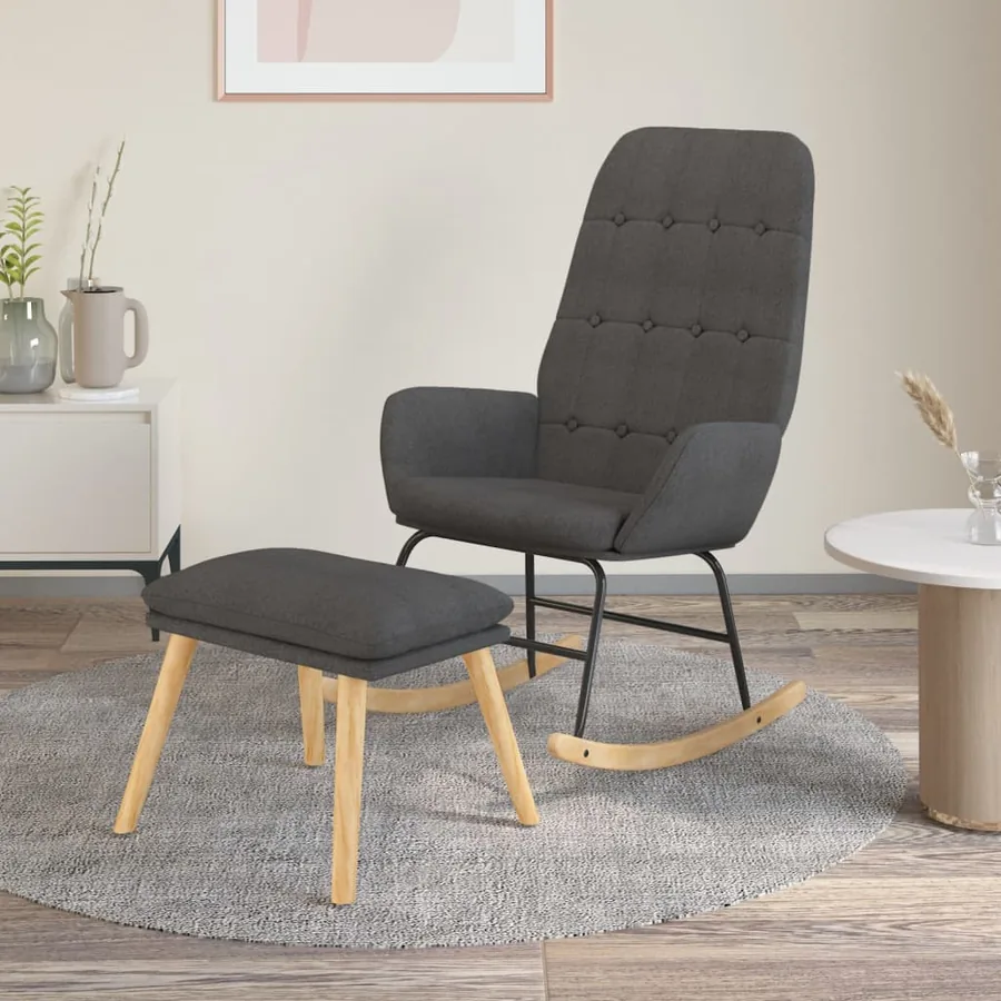 Chaise à bascule avec repose-pied Gris foncé Tissu