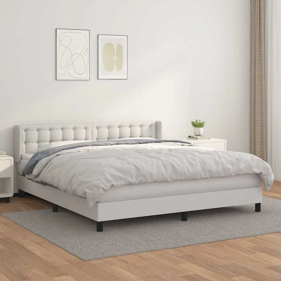 Sommier à lattes de lit avec matelas Blanc 160x200cm Similicuir