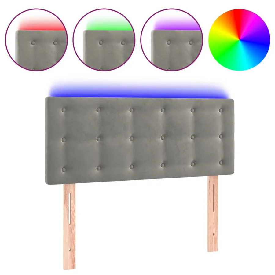 Tête de lit à LED Gris clair 90x5x78/88 cm Velours - 2
