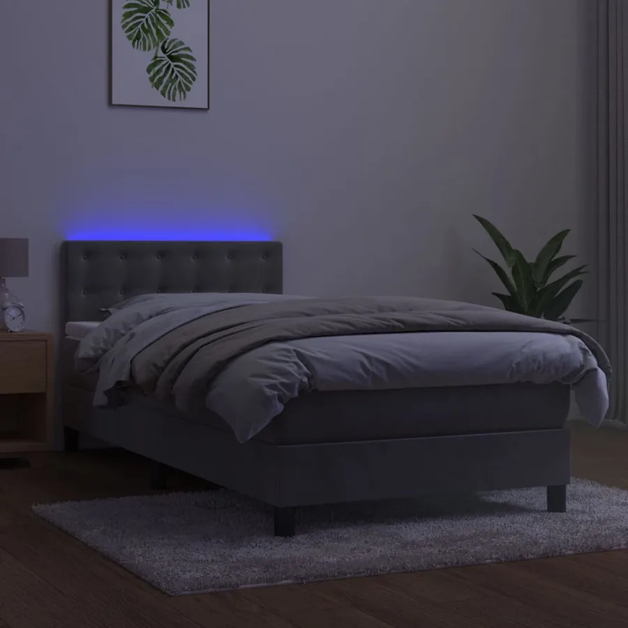 Sommier à lattes de lit avec matelas et LED Gris clair 90x190cm - 4