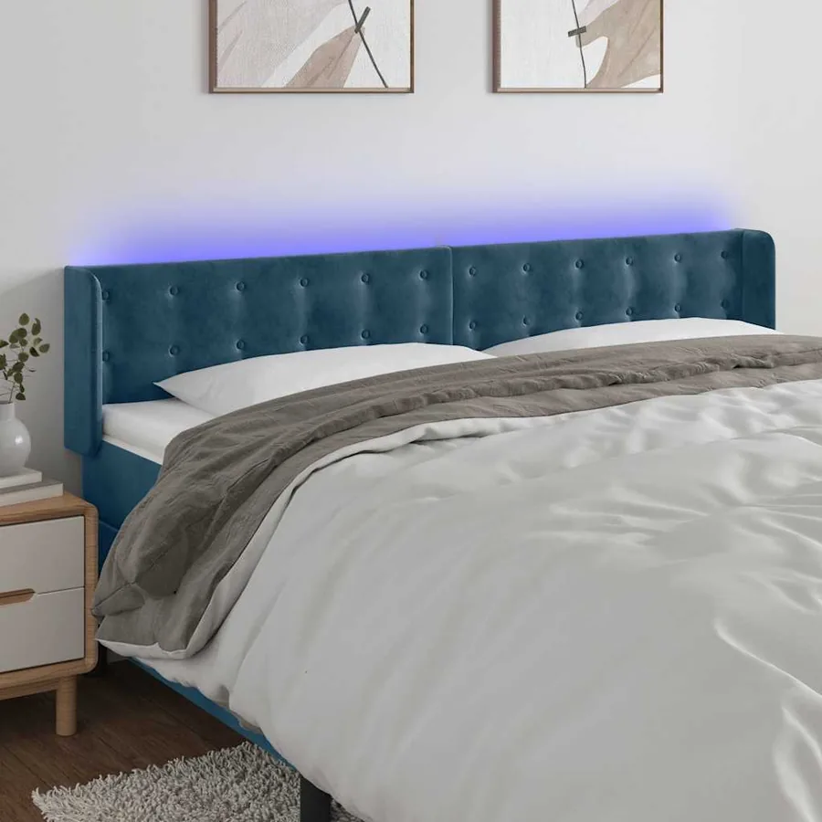 Tête de lit à LED Bleu foncé 163x16x78/88 cm Velours