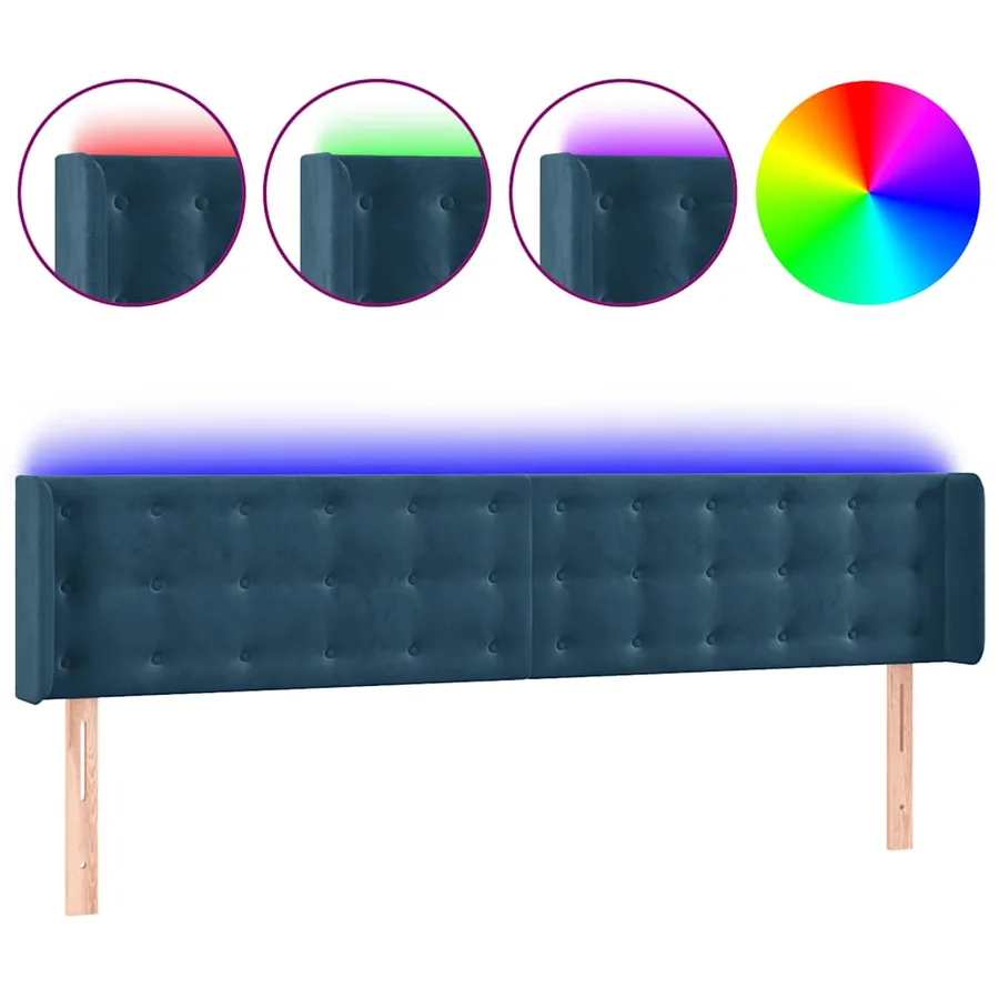 Tête de lit à LED Bleu foncé 163x16x78/88 cm Velours - 2