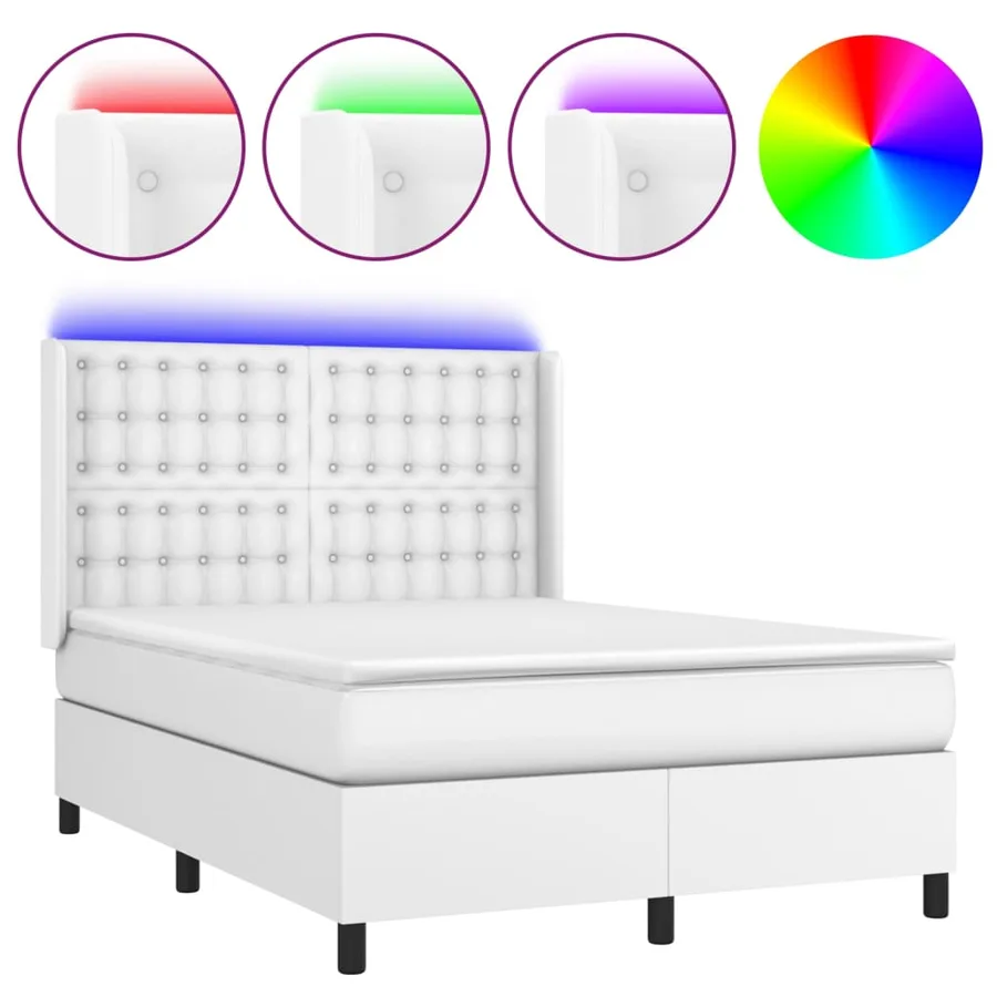 Sommier à lattes de lit matelas LED Blanc 140x190 cm Similicuir - 2