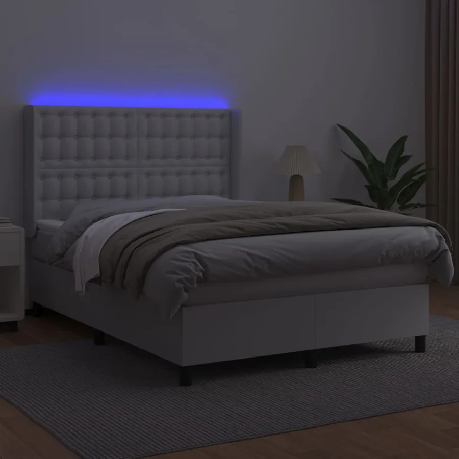Sommier à lattes de lit matelas LED Blanc 140x190 cm Similicuir - 3