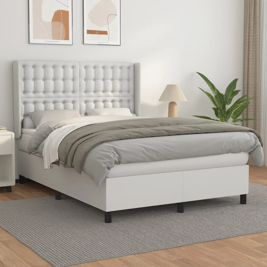 Sommier à lattes de lit avec matelas Blanc 140x190cm Similicuir