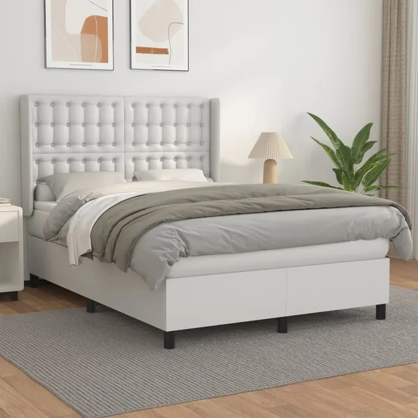 Sommier à lattes de lit avec matelas Blanc 140x190cm Similicuir