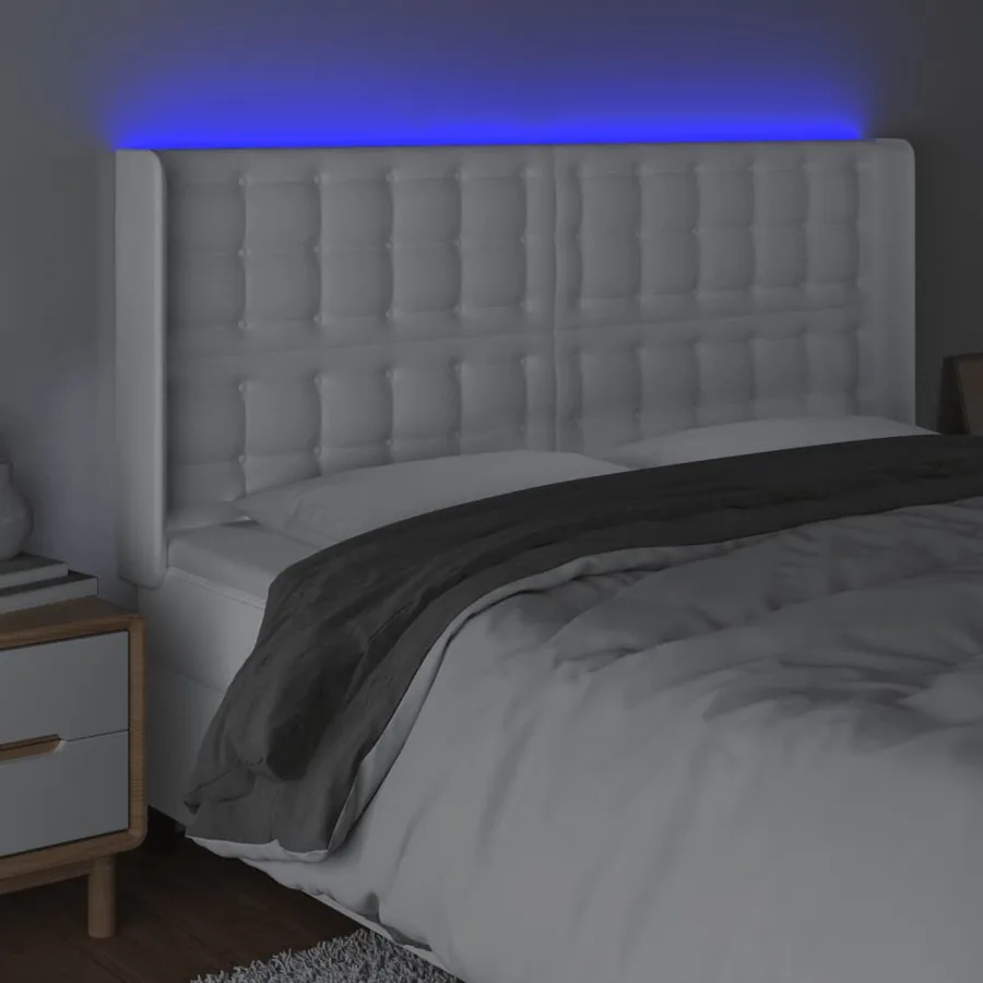Tête de lit à LED Blanc 147x16x118/128 cm Similicuir - 4