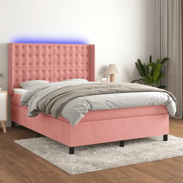 Sommier à lattes de lit matelas et LED Rose 140x200 cm Velours