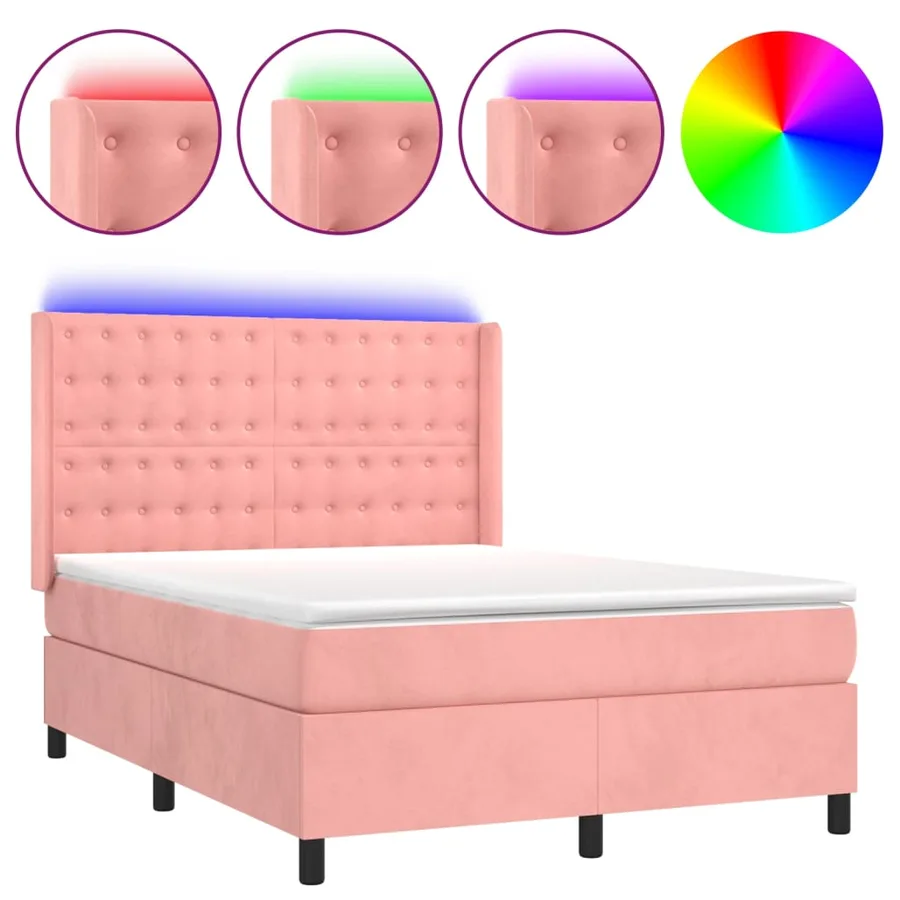 Sommier à lattes de lit matelas et LED Rose 140x200 cm Velours - 2
