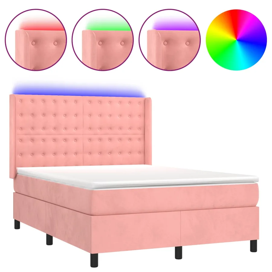 Sommier à lattes de lit matelas et LED Rose 140x190 cm Velours - 2