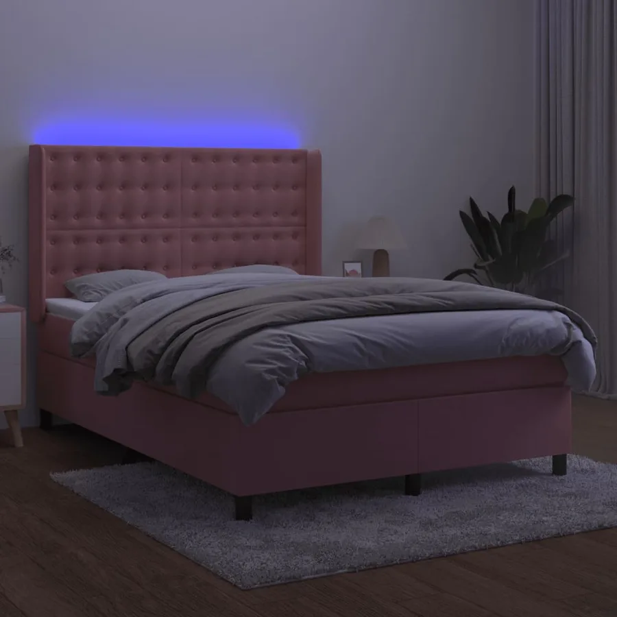 Sommier à lattes de lit matelas et LED Rose 140x190 cm Velours - 3