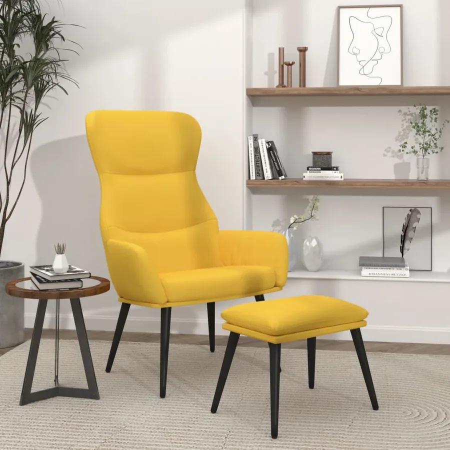 Chaise de relaxation avec tabouret Jaune moutarde Tissu