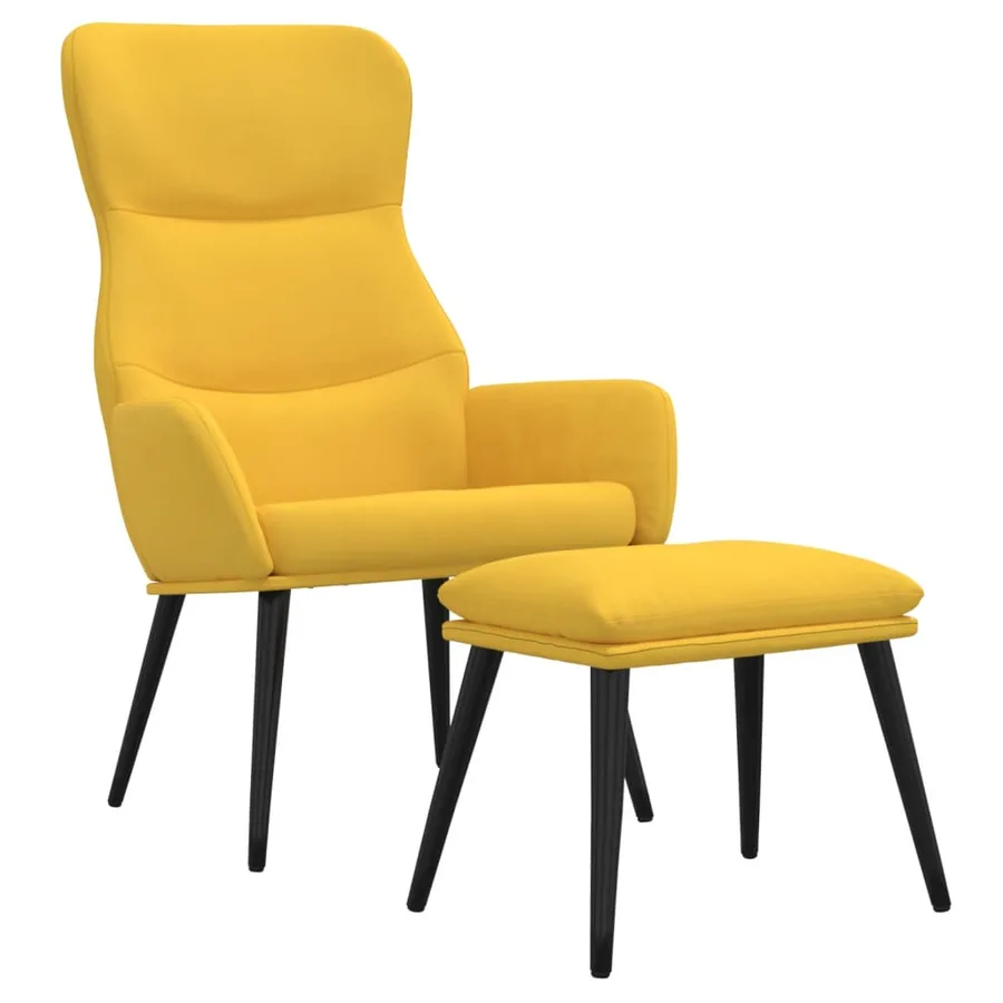 Chaise de relaxation avec tabouret Jaune moutarde Tissu - 2