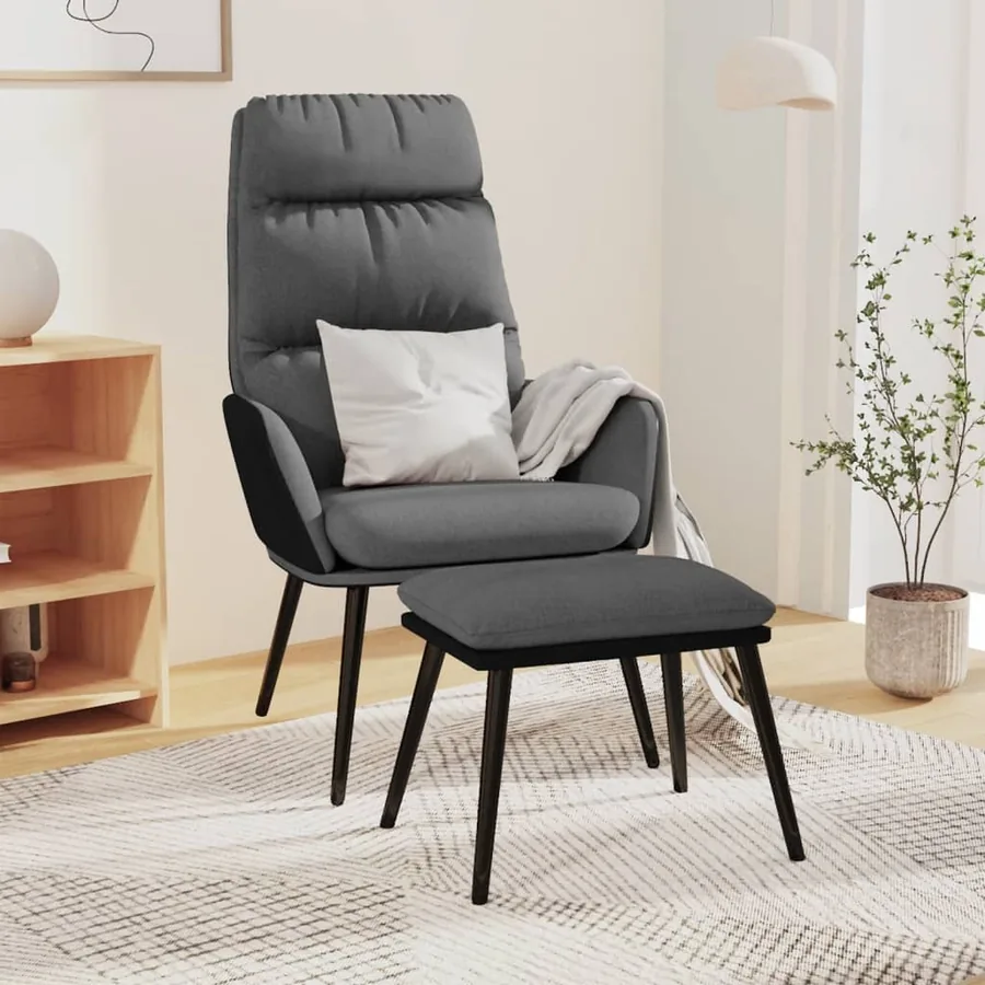 Chaise de relaxation avec tabouret Gris clair Tissu similicuir