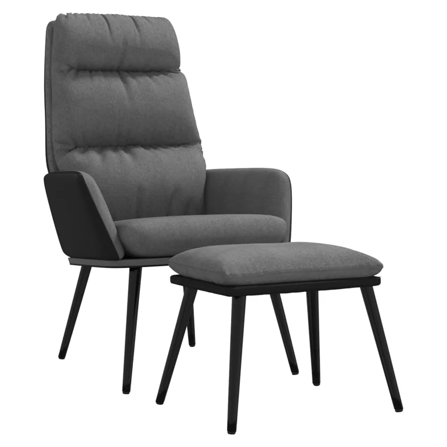 Chaise de relaxation avec tabouret Gris clair Tissu similicuir - 2