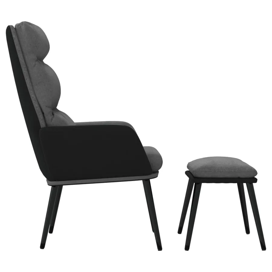 Chaise de relaxation avec tabouret Gris clair Tissu similicuir - 4