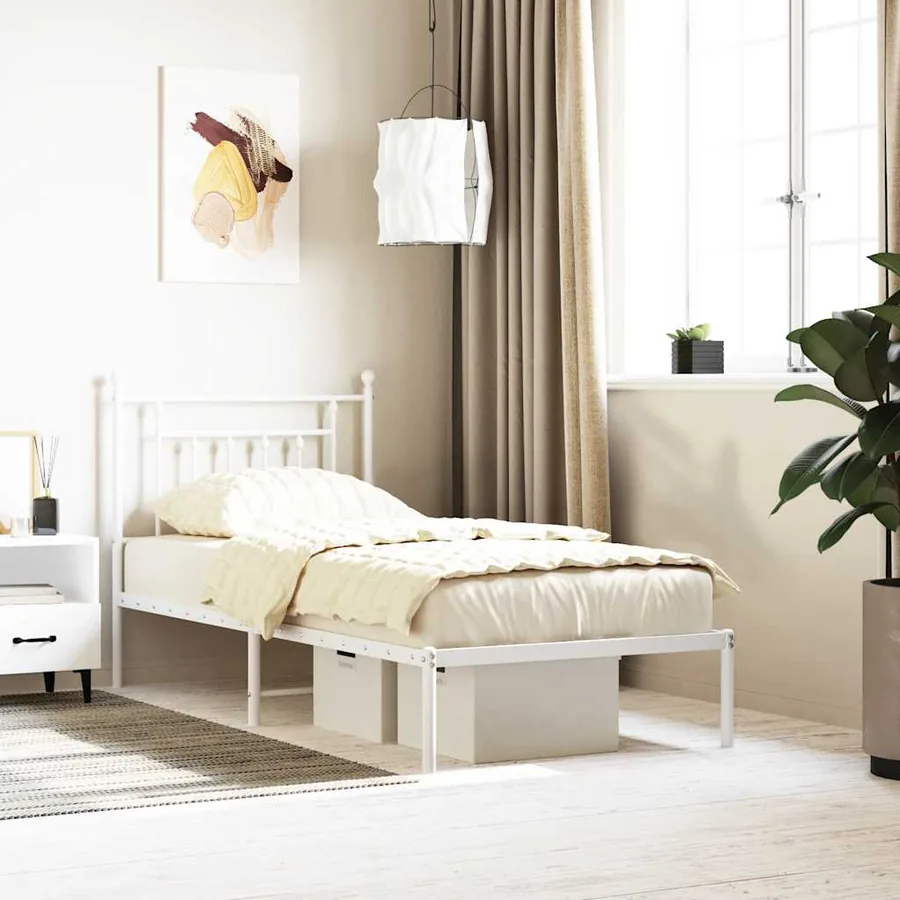 Cadre de lit métal sans matelas avec tête de lit blanc 90x200cm