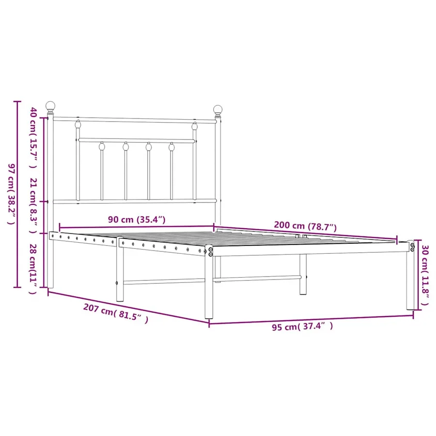Cadre de lit métal sans matelas avec tête de lit blanc 90x200cm - 10