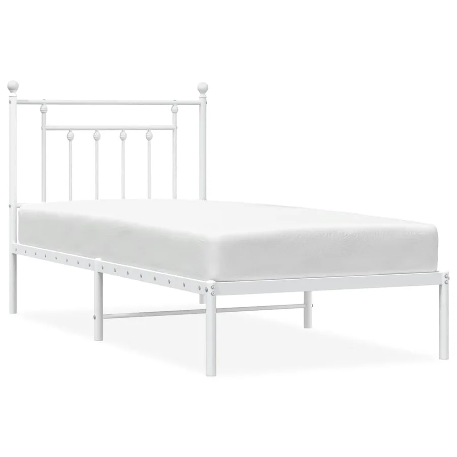 Cadre de lit métal sans matelas avec tête de lit blanc 90x200cm - 2
