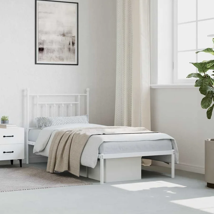 Cadre de lit métal sans matelas avec tête de lit blanc 90x200cm - 4
