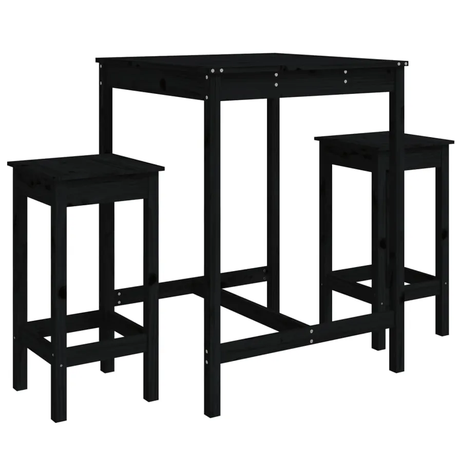 Ensemble de bar de jardin 3 pcs noir bois de pin massif - 2