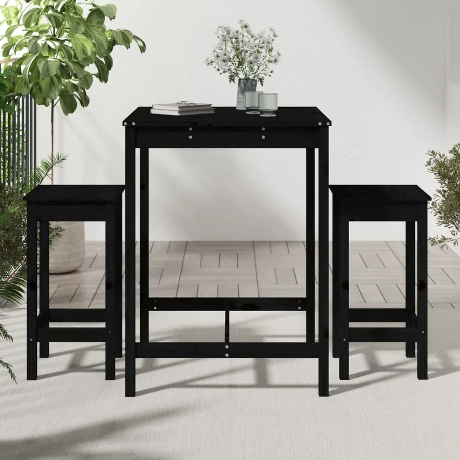 Ensemble de bar de jardin 3 pcs noir bois de pin massif - 3
