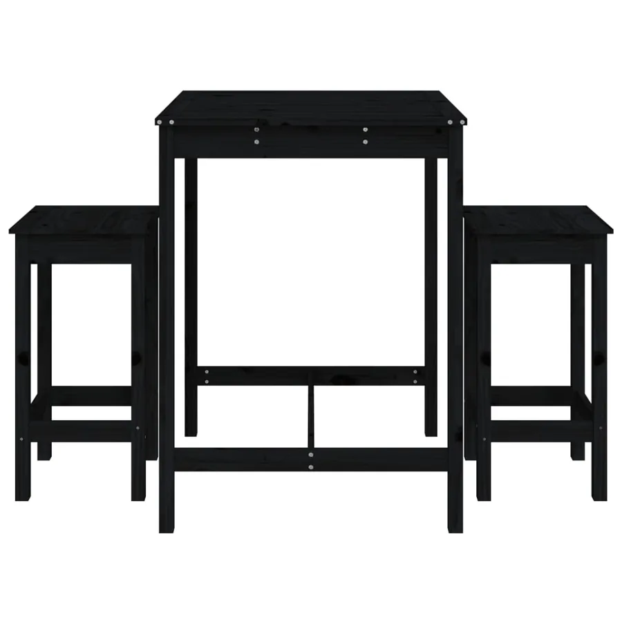 Ensemble de bar de jardin 3 pcs noir bois de pin massif - 4