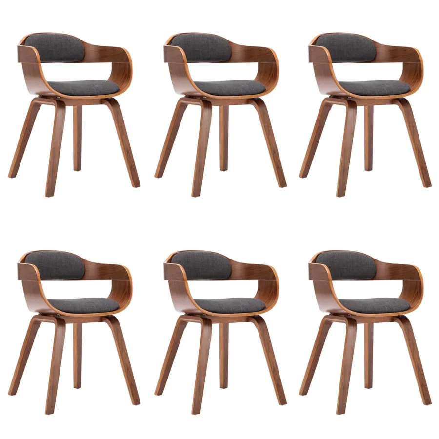 Chaises à manger lot de 6 gris foncé tissu et bois courbé - 2