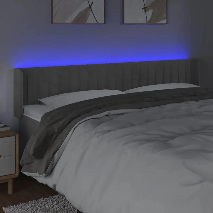 Tête de lit à LED Gris clair 183x16x78/88 cm Velours - 4