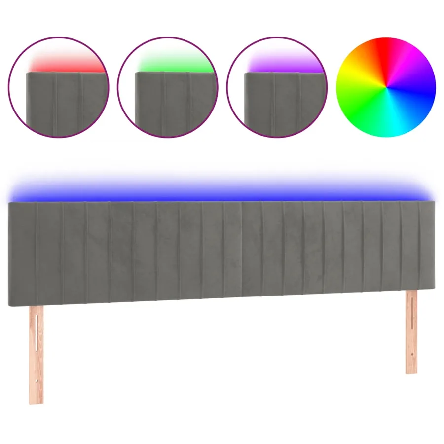 Tête de lit à LED Gris clair 180x5x78/88 cm Velours - 2